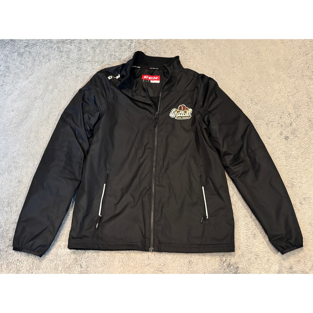 CCM Oakland Jr Grizzlies AAA Hockey Jacket Mens Small Black Full Zip Windbreaker
